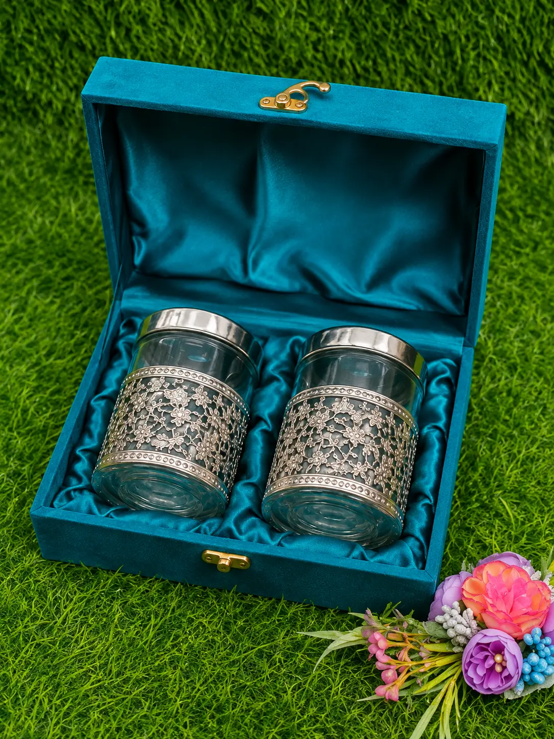German silver dry fruit gift box set for wedding gifting and premium return gifts in India