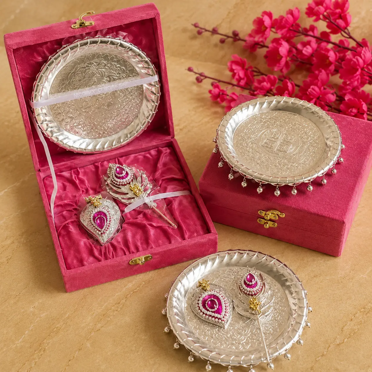 German silver Ghoongu thali Chopra tilak set for wedding gifting and traditional Indian ceremonies