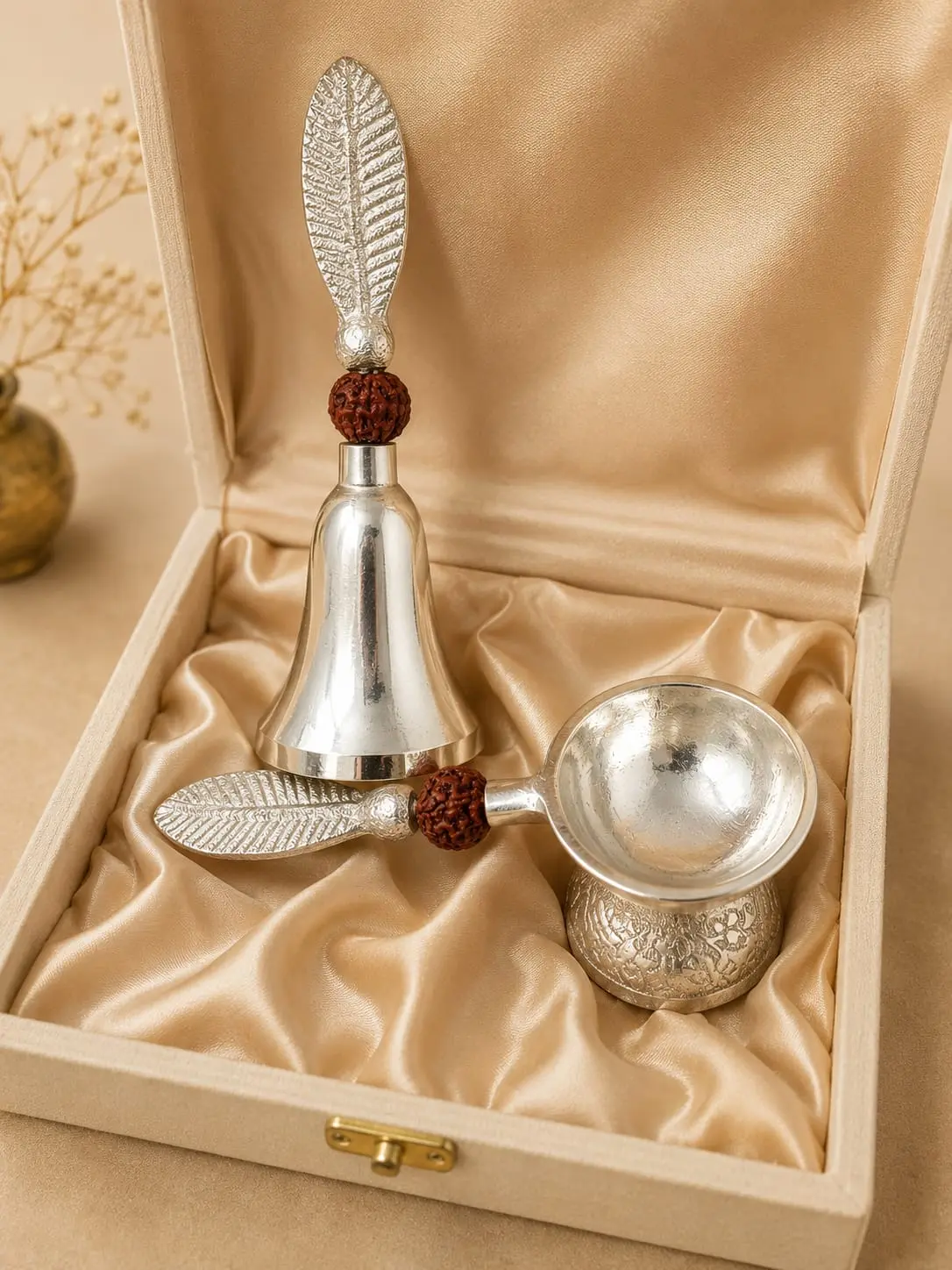 German silver pooja set for wedding return gifts, housewarming and festive gifting