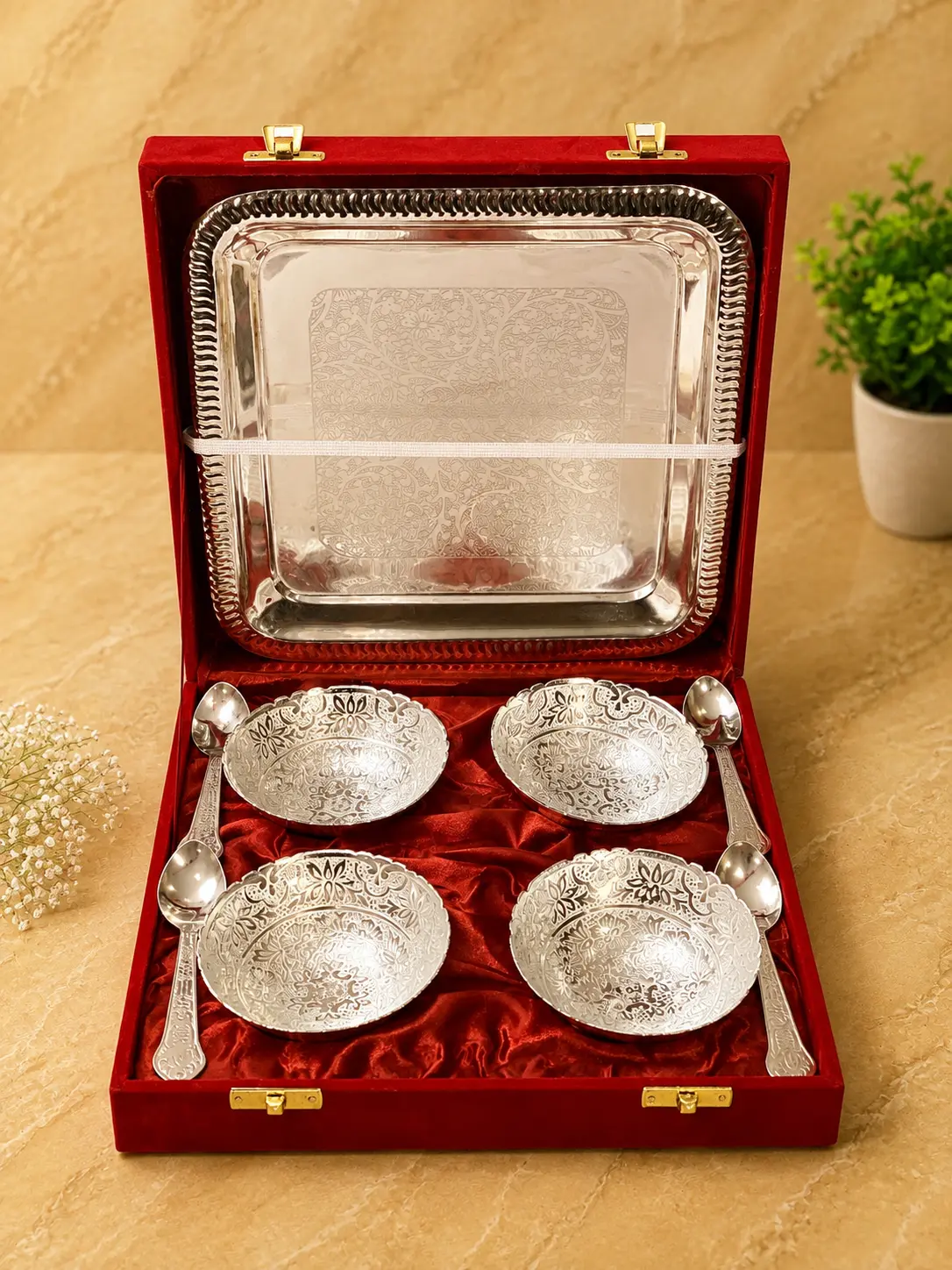 German silver katori set in velvet box for premium return gifting in India
